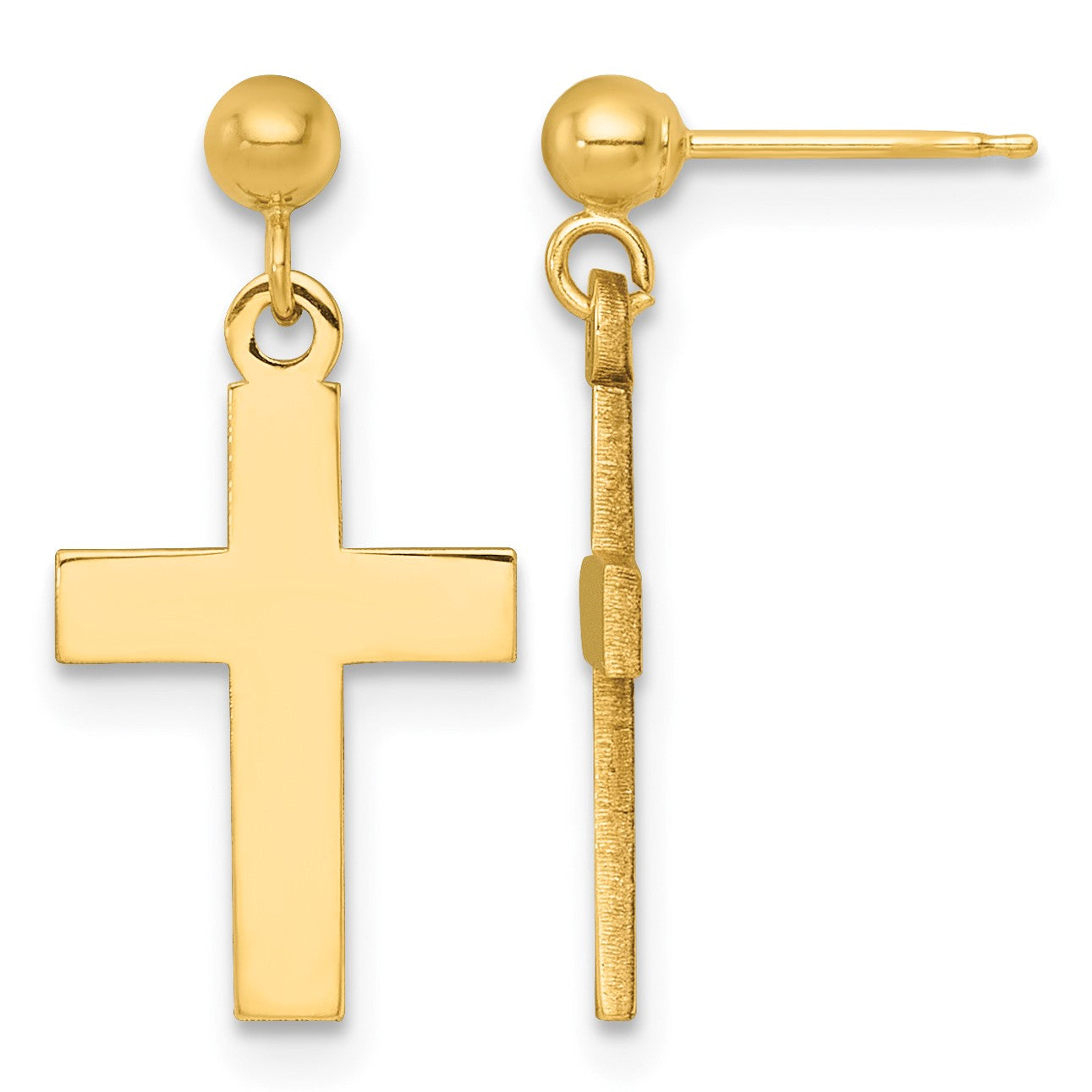 14k Polished Cross Dangle Post Earrings