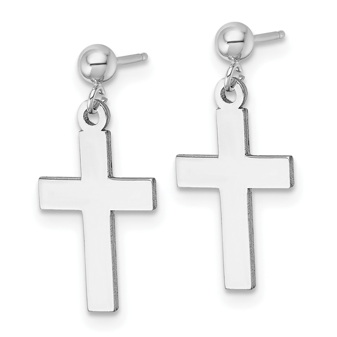 14k White Gold Polished Cross Dangle Post Earrings