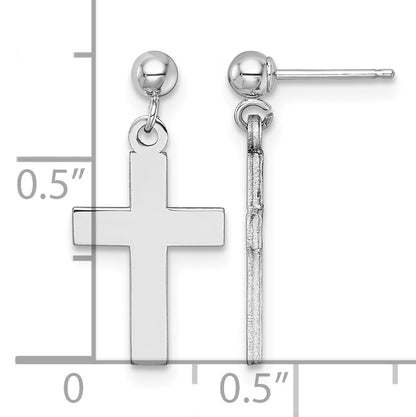 14k White Gold Polished Cross Dangle Post Earrings