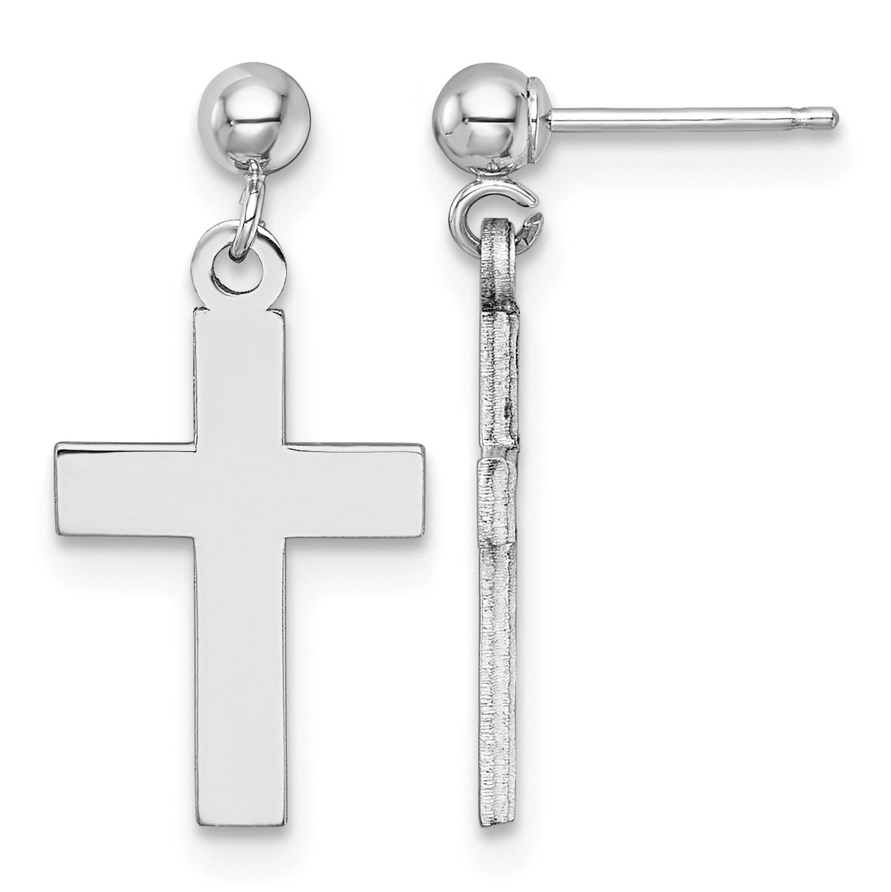 14k White Gold Polished Cross Dangle Post Earrings