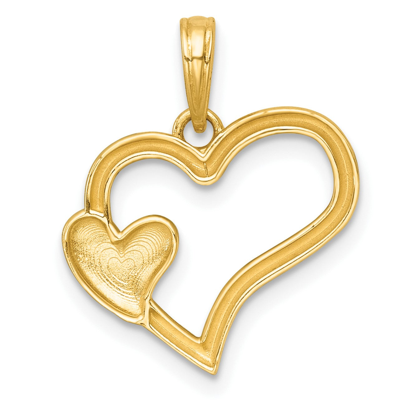 14k with White Rhodium Polished Heart Shape with Mini Heart Pendant