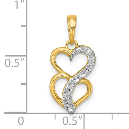 14k with White Rhodium Polished And Brushed Two Hearts Pendant