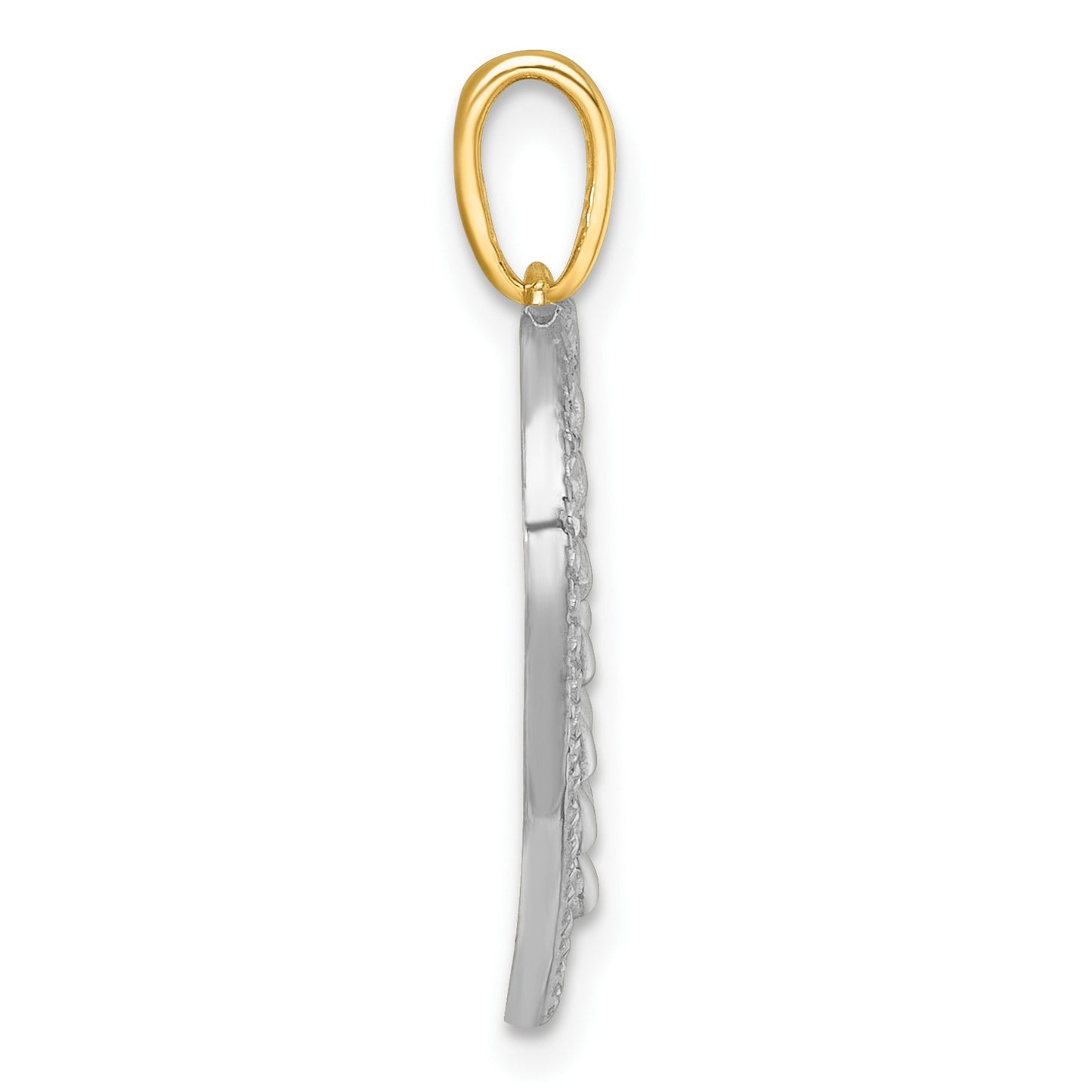 14k with White Rhodium Polished Fancy Cut-out Heart Pendant