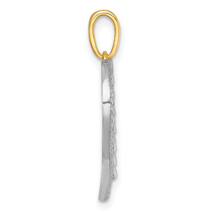 14k with White Rhodium Polished Fancy Cut-out Heart Pendant