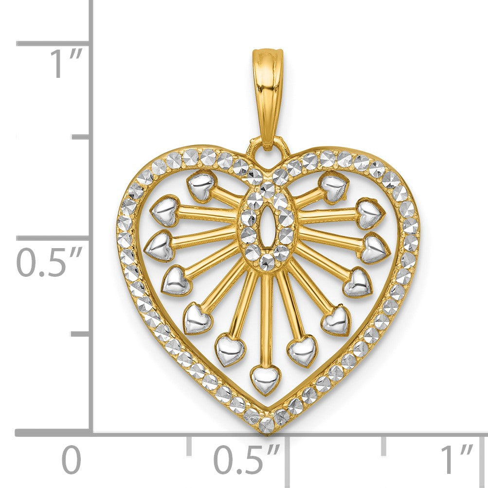 14k with White Rhodium Polished Fancy Cut-out Heart Pendant