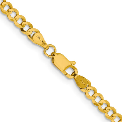 14K 22 inch 3.7mm Lightweight Flat Cuban with Lobster Clasp Chain