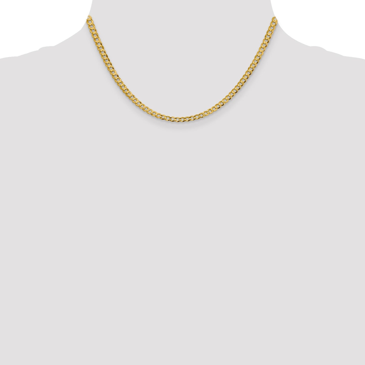 14K 16 inch 3.7mm Lightweight Flat Cuban with Lobster Clasp Chain