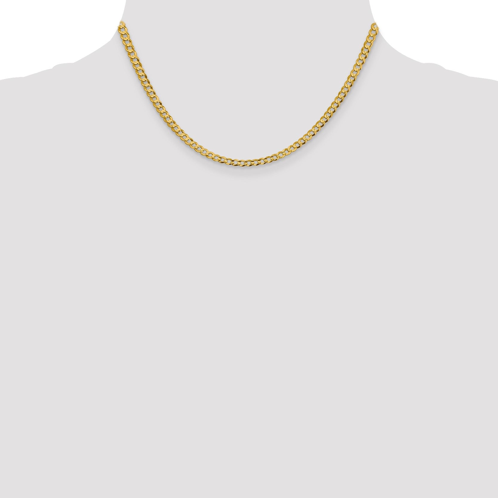 14K 16 inch 3.7mm Lightweight Flat Cuban with Lobster Clasp Chain