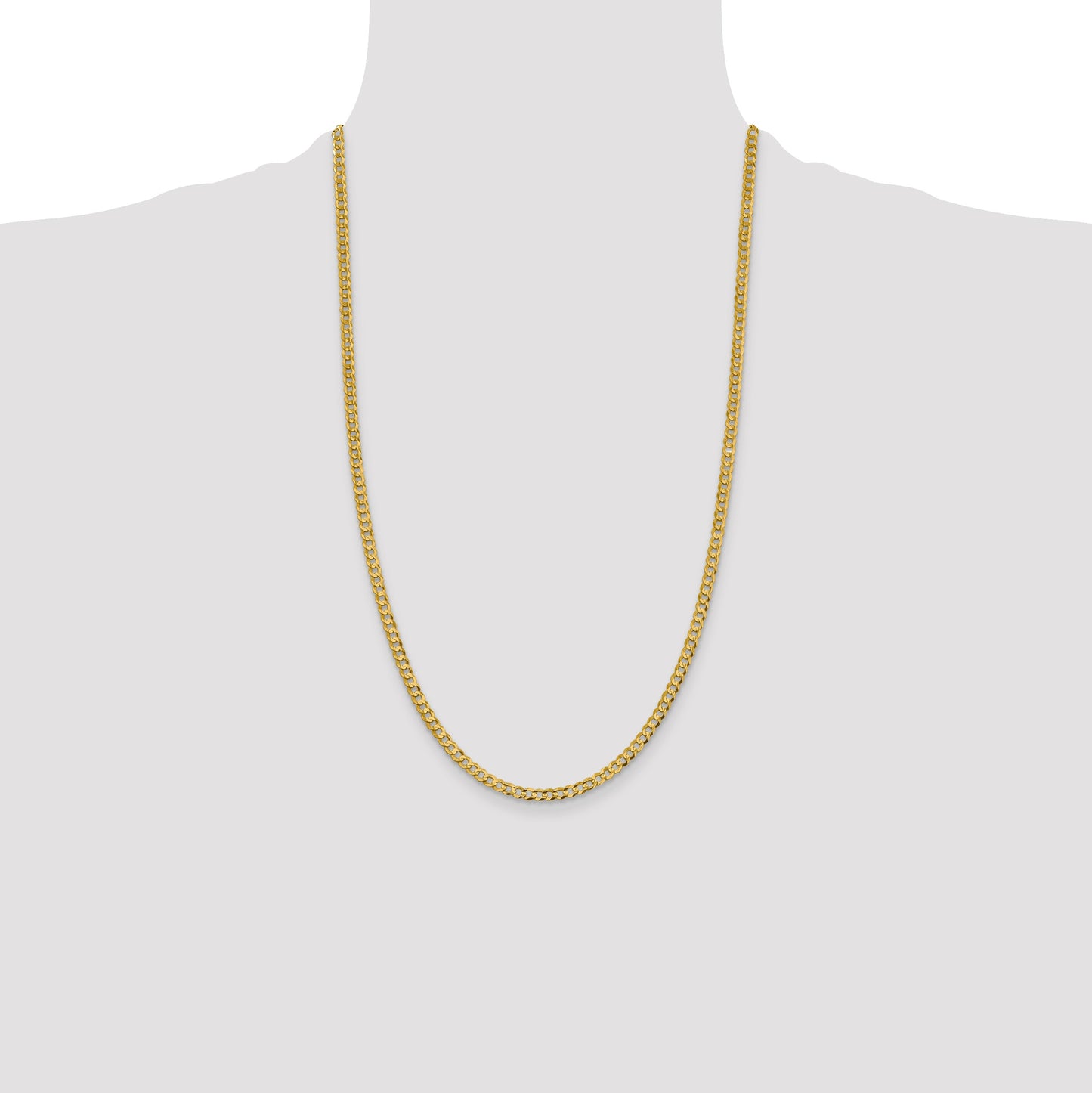 14K 26 inch 3.7mm Lightweight Flat Cuban with Lobster Clasp Chain