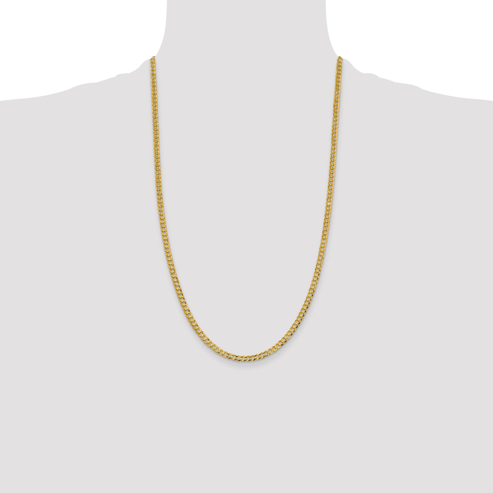 14K 26 inch 3.7mm Lightweight Flat Cuban with Lobster Clasp Chain