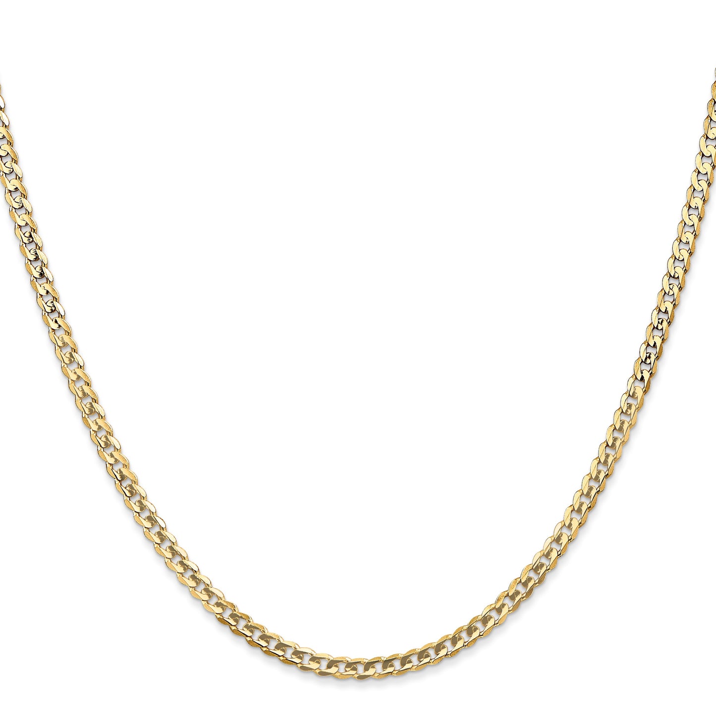 14K 24 inch 3mm Open Concave Curb with Lobster Clasp Chain