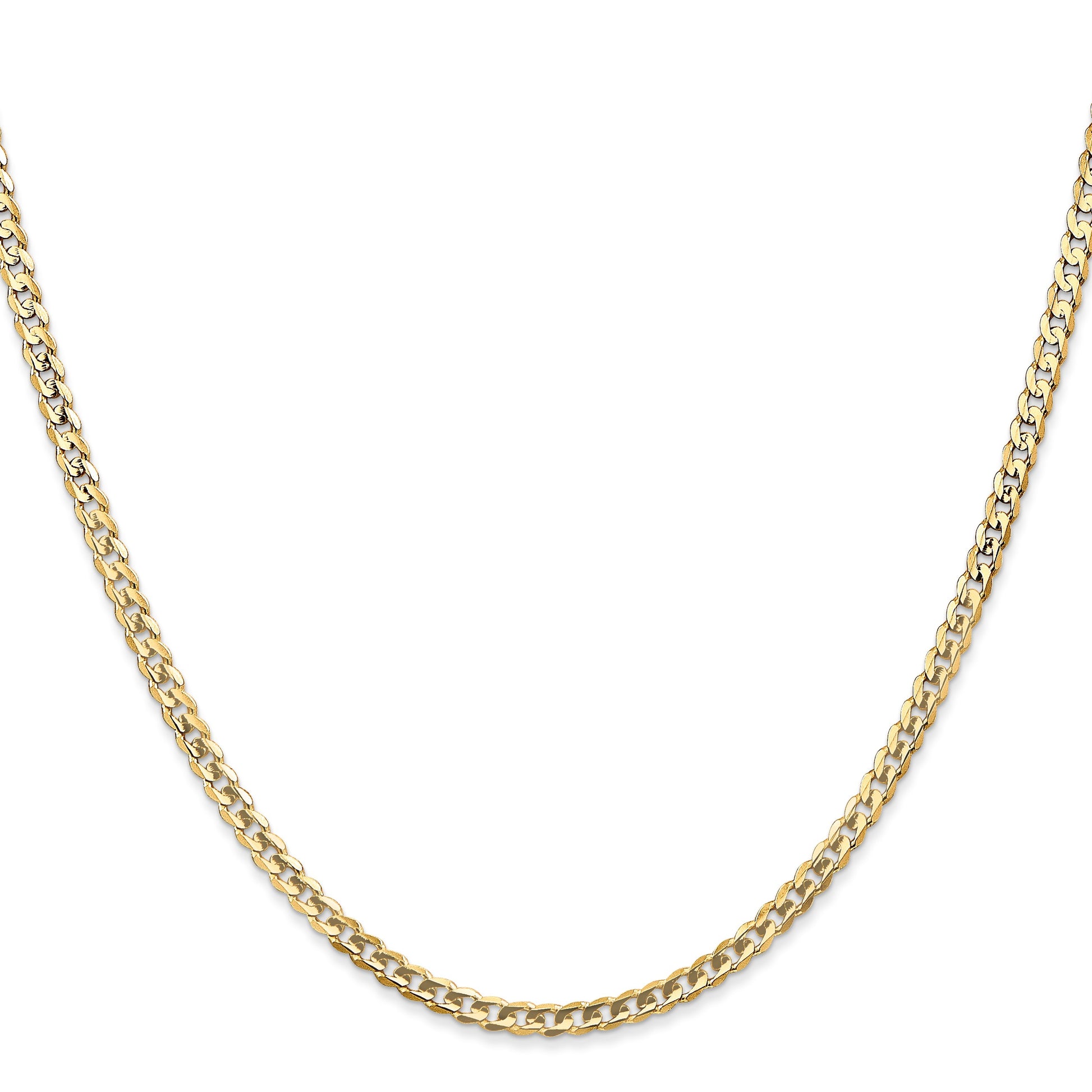 14K 24 inch 3mm Open Concave Curb with Lobster Clasp Chain
