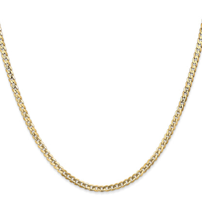 14K 22 inch 3mm Open Concave Curb with Lobster Clasp Chain