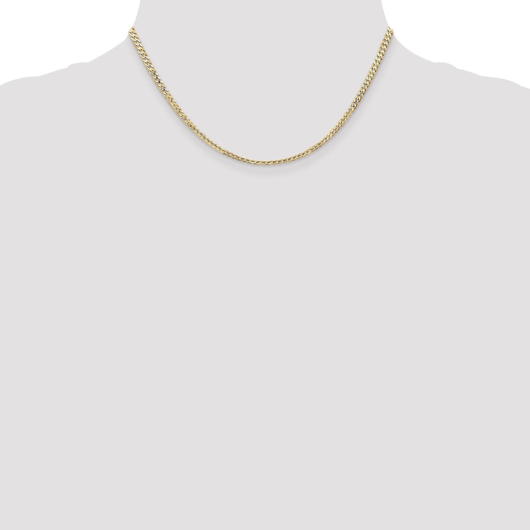 14K 16 inch 3mm Open Concave Curb with Lobster Clasp Chain