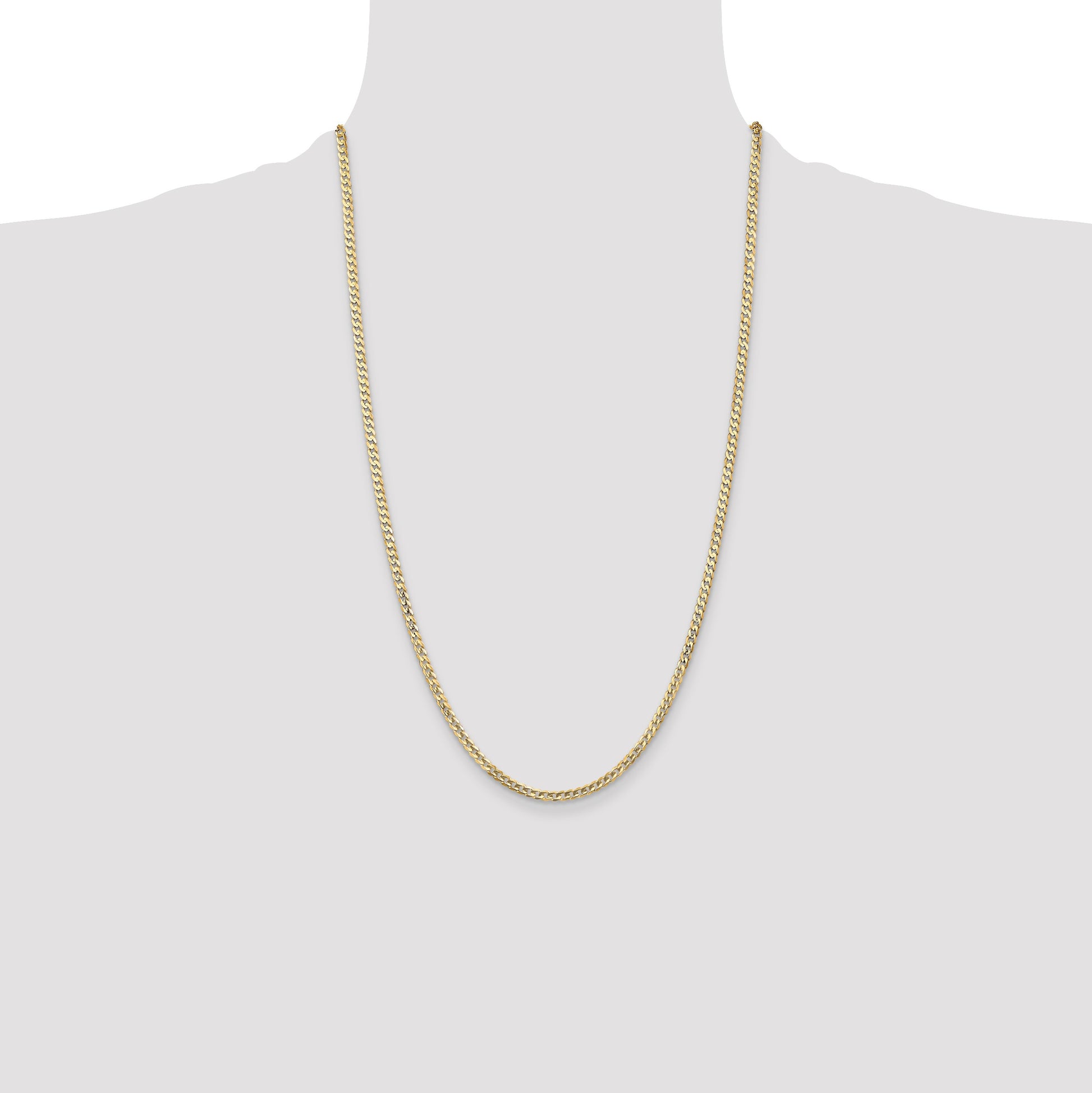 14K 26 inch 3mm Open Concave Curb with Lobster Clasp Chain