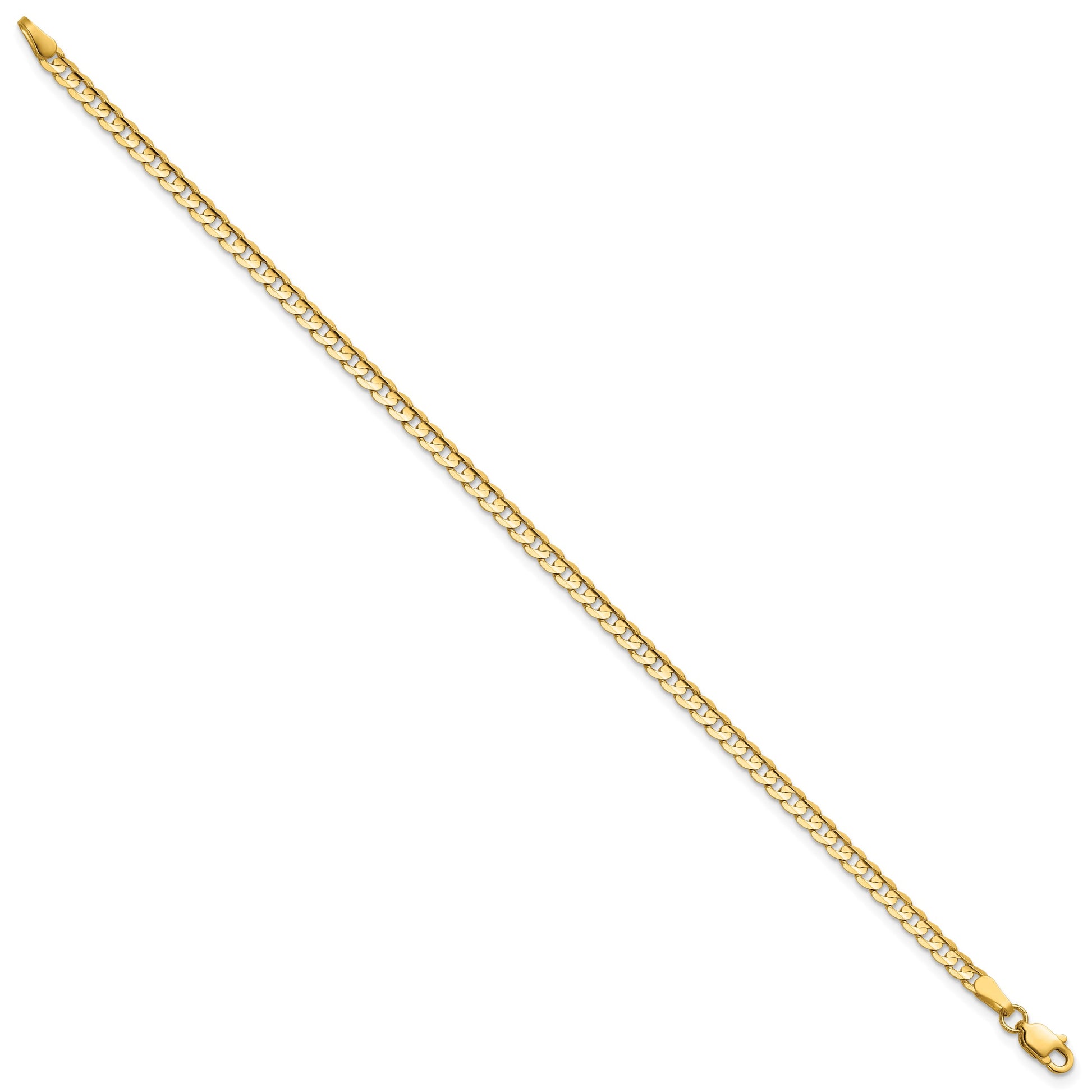 14K 8 inch 3mm Open Concave Curb with Lobster Clasp Bracelet