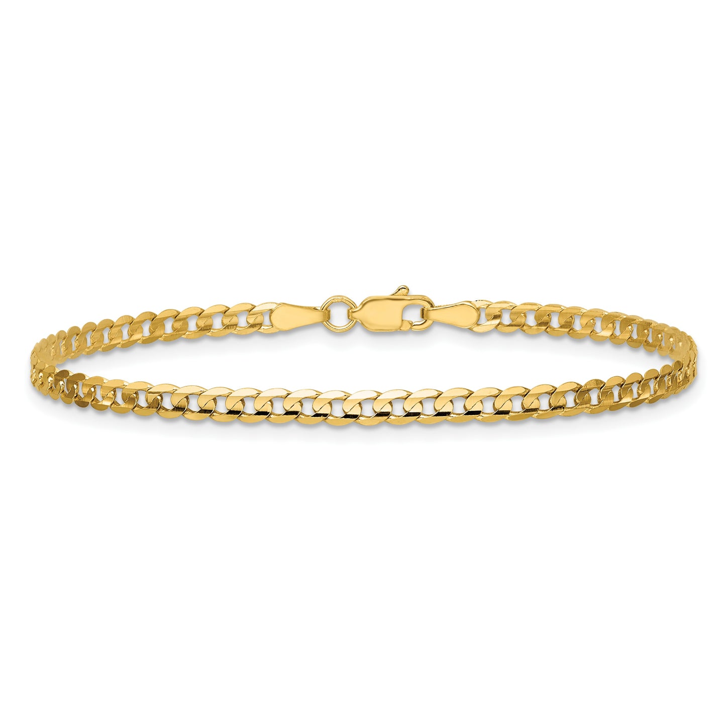 14K 8 inch 3mm Open Concave Curb with Lobster Clasp Bracelet