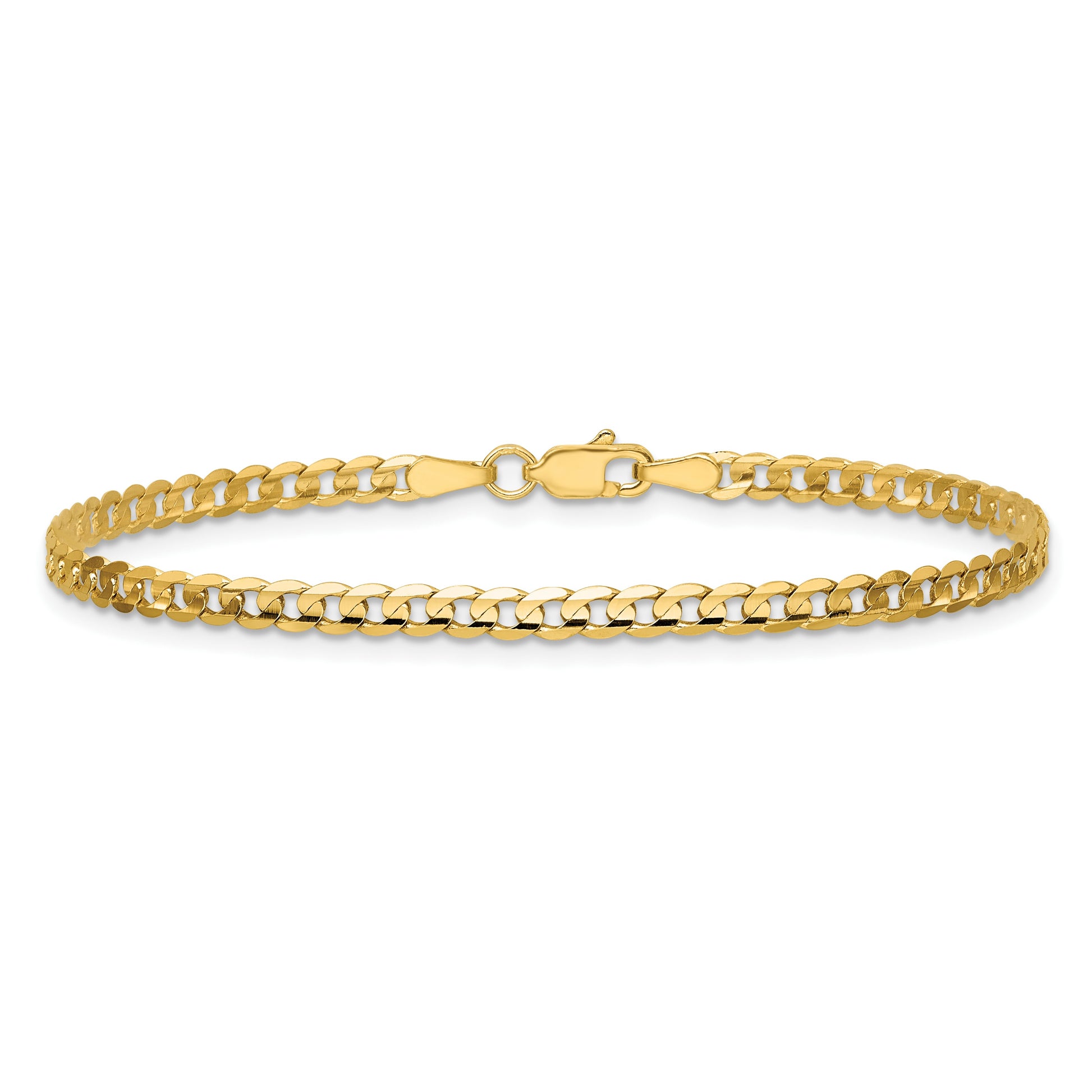 14K 8 inch 3mm Open Concave Curb with Lobster Clasp Bracelet