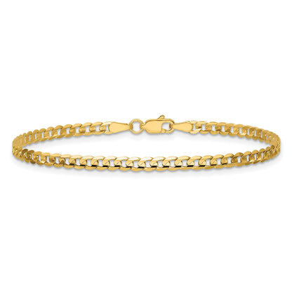 14K 7 inch 3mm Open Concave Curb with Lobster Clasp Bracelet