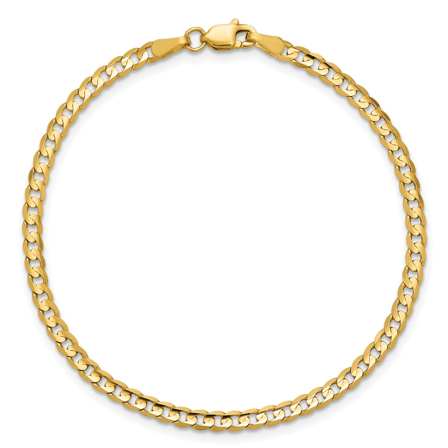14K 8 inch 3mm Open Concave Curb with Lobster Clasp Bracelet