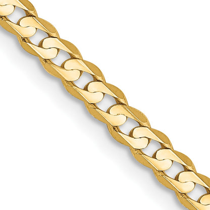 14K 22 inch 3mm Open Concave Curb with Lobster Clasp Chain