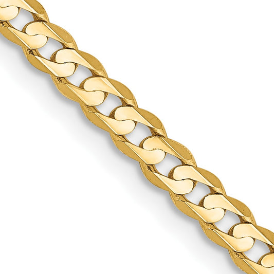 14K 22 inch 3mm Open Concave Curb with Lobster Clasp Chain