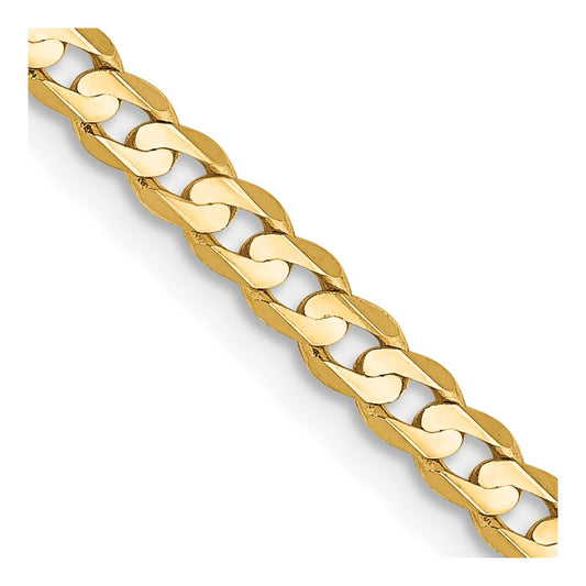 14K 16 inch 3mm Open Concave Curb with Lobster Clasp Chain