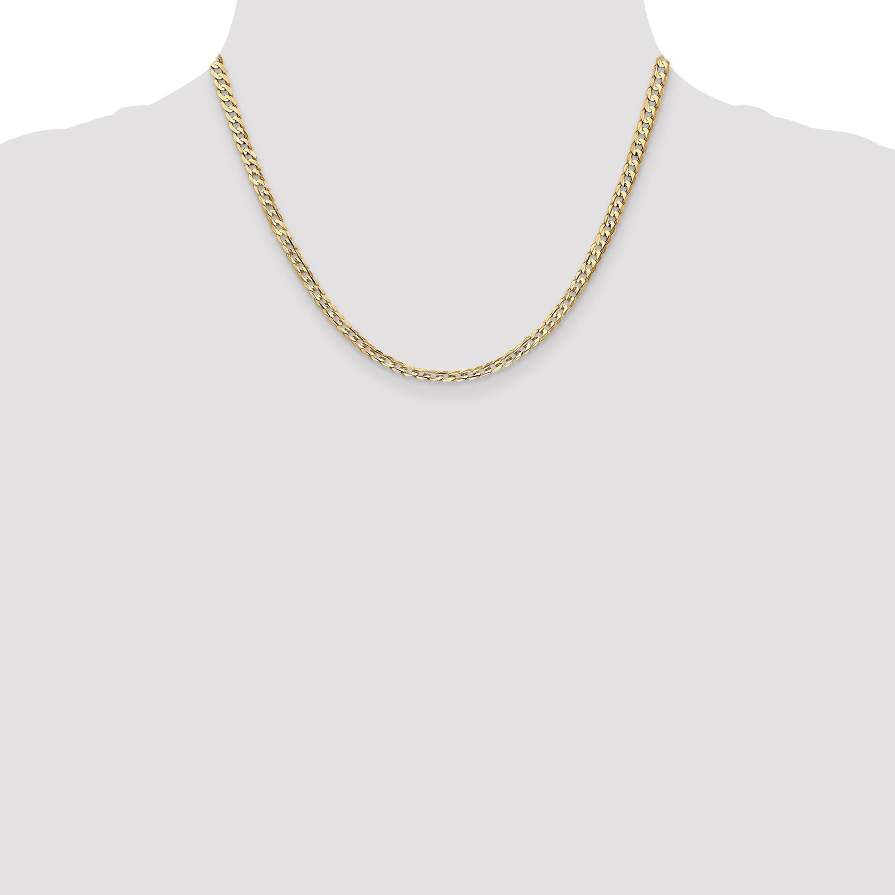 14K 18 inch 3.8mm Open Concave Curb with Lobster Clasp Chain