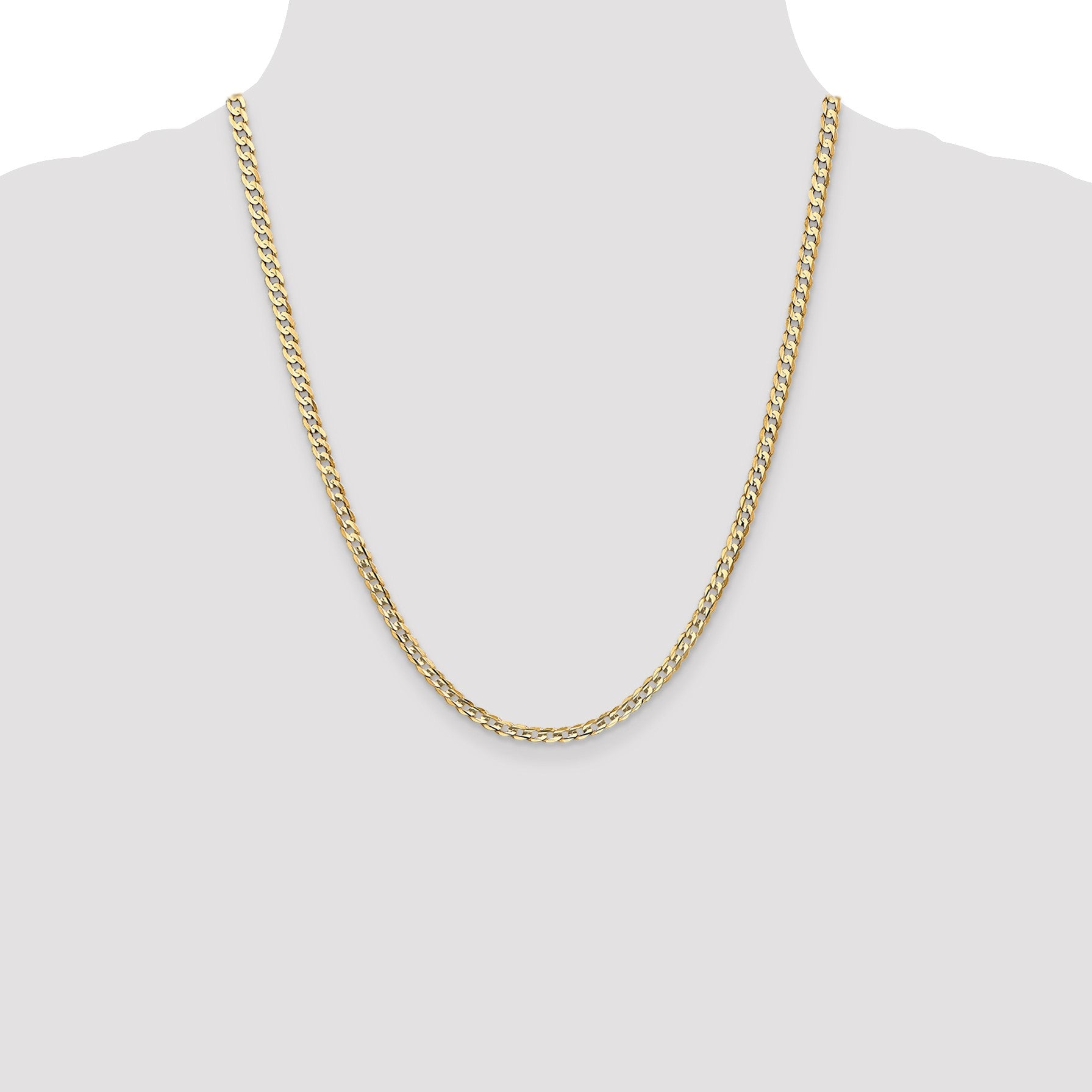 14K 22 inch 3.8mm Open Concave Curb with Lobster Clasp Chain