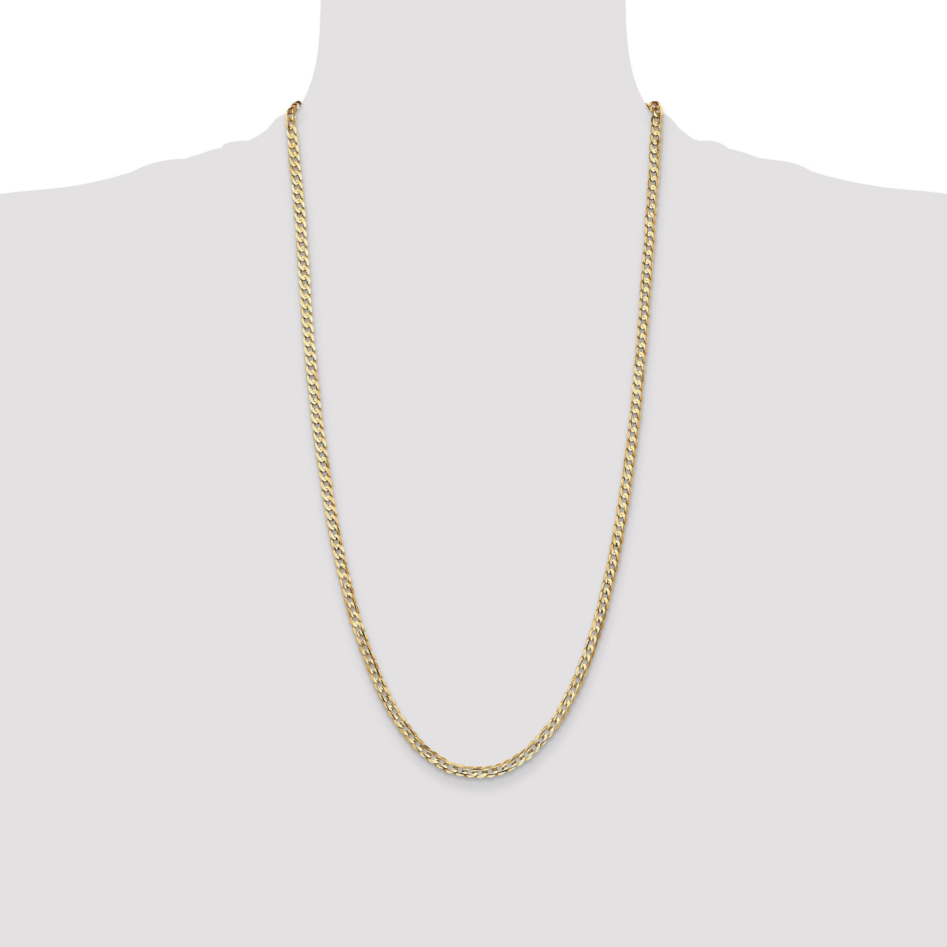 14K 28 inch 3.8mm Open Concave Curb with Lobster Clasp Chain