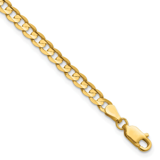 14K 7 inch 3.8mm Open Concave Curb with Lobster Clasp Bracelet