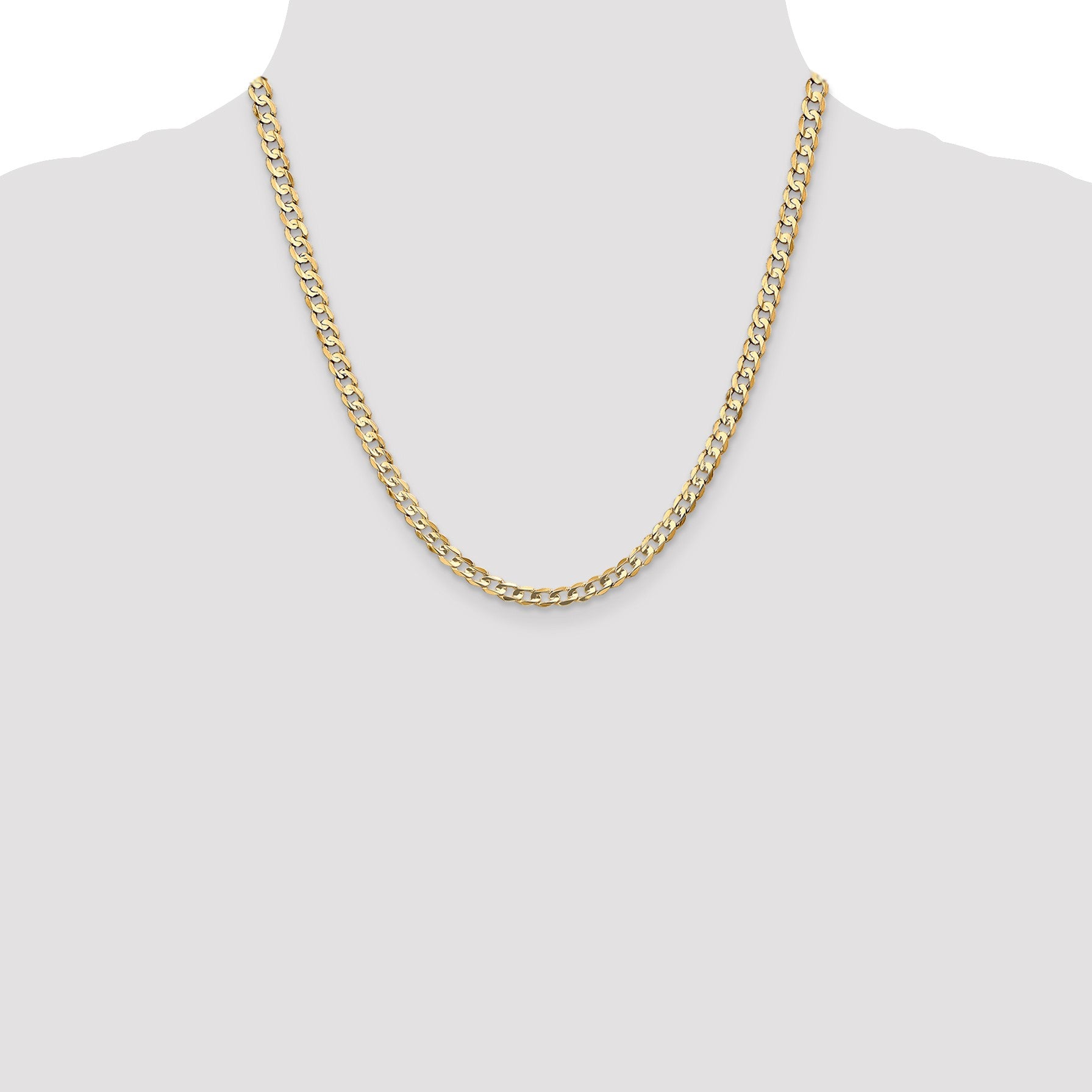 14K 20 inch 4.5mm Open Concave Curb with Lobster Clasp Chain
