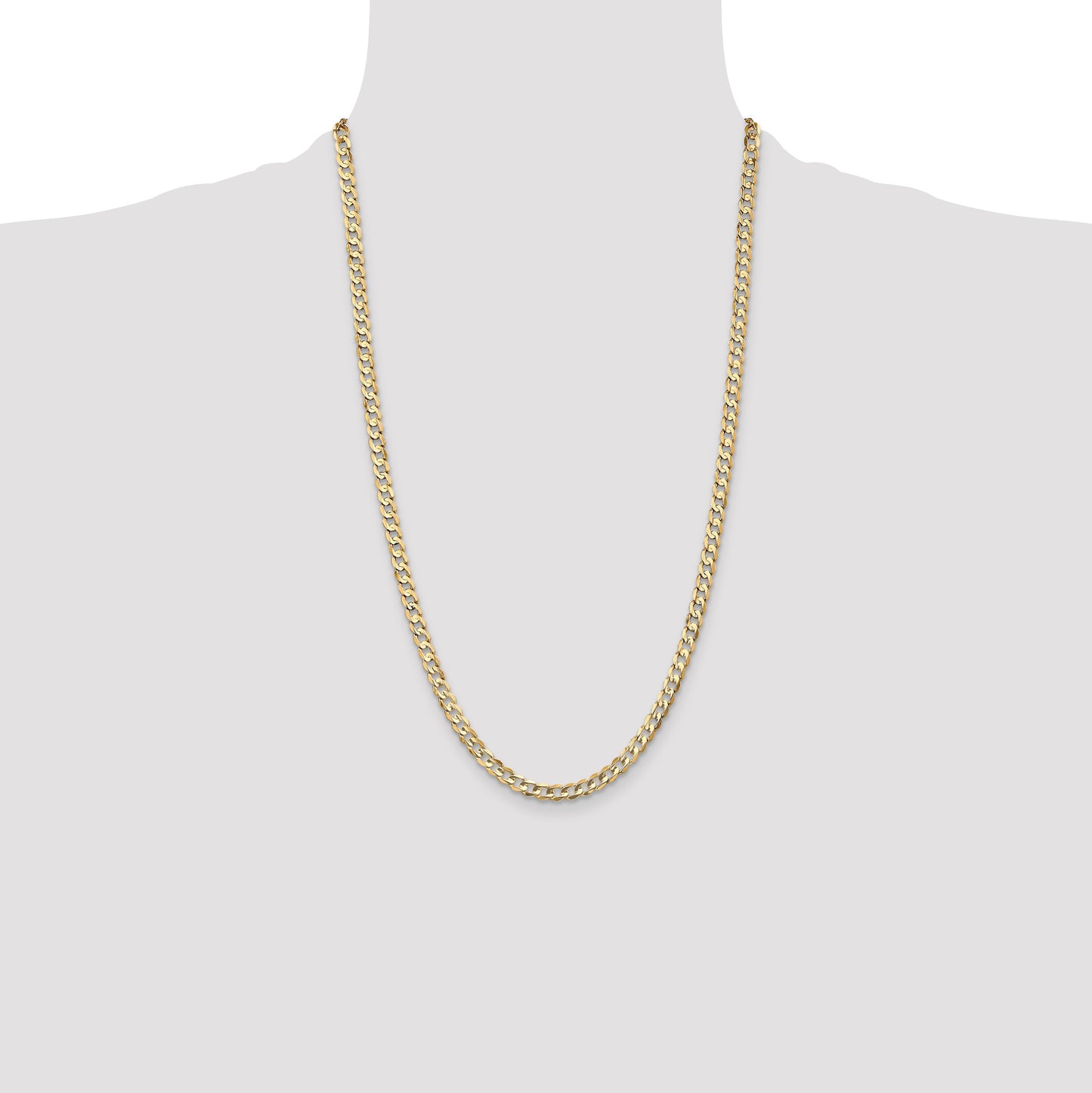 14K 26 inch 4.5mm Open Concave Curb with Lobster Clasp Chain