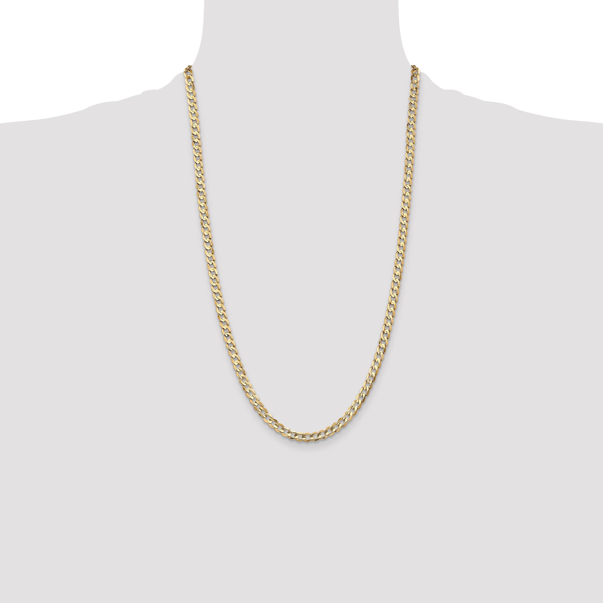 14K 26 inch 4.5mm Open Concave Curb with Lobster Clasp Chain