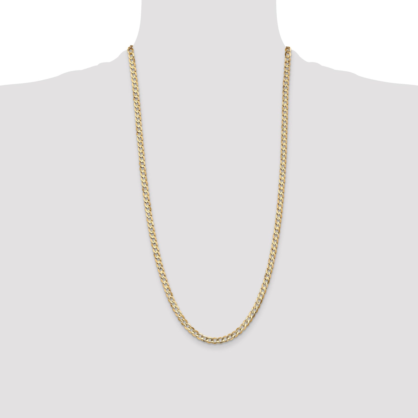 14K 28 inch 4.5mm Open Concave Curb with Lobster Clasp Chain