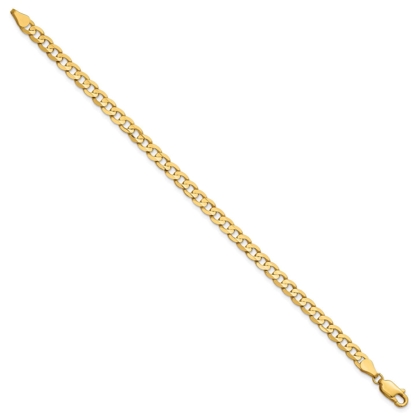 14K 8 inch 4.5mm Open Concave Curb with Lobster Clasp Bracelet