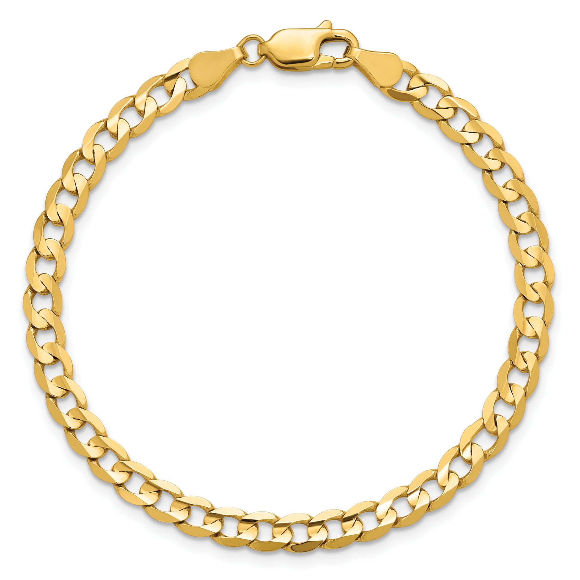 14K 8 inch 4.5mm Open Concave Curb with Lobster Clasp Bracelet