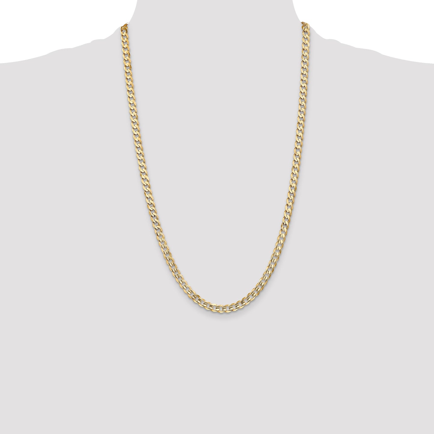 14K 26 inch 5.25mm Open Concave Curb with Lobster Clasp Chain
