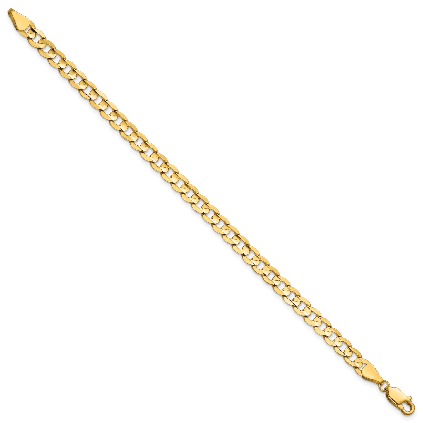 14K 7 inch 5.25mm Open Concave Curb with Lobster Clasp Bracelet