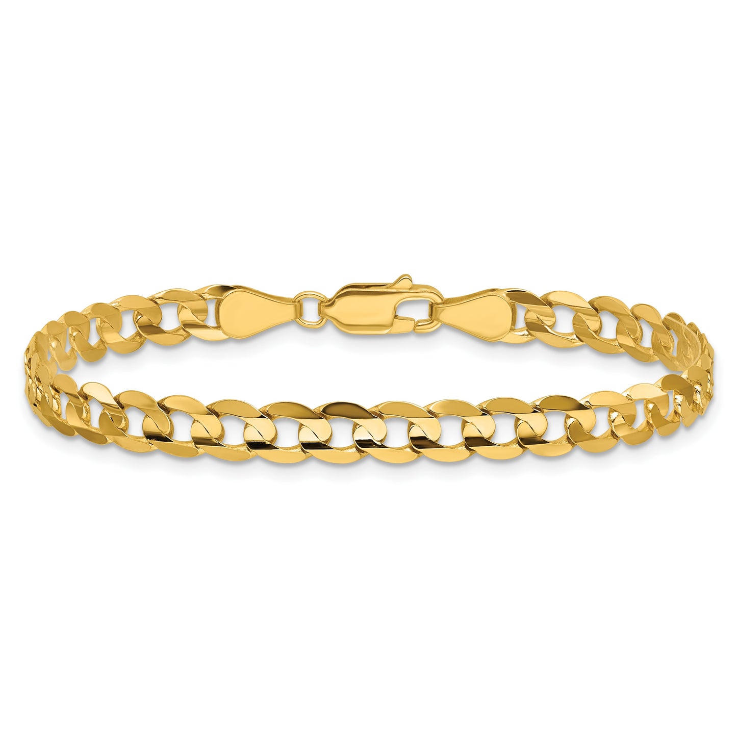 14K 7 inch 5.25mm Open Concave Curb with Lobster Clasp Bracelet