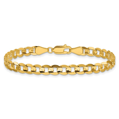 14K 7 inch 5.25mm Open Concave Curb with Lobster Clasp Bracelet