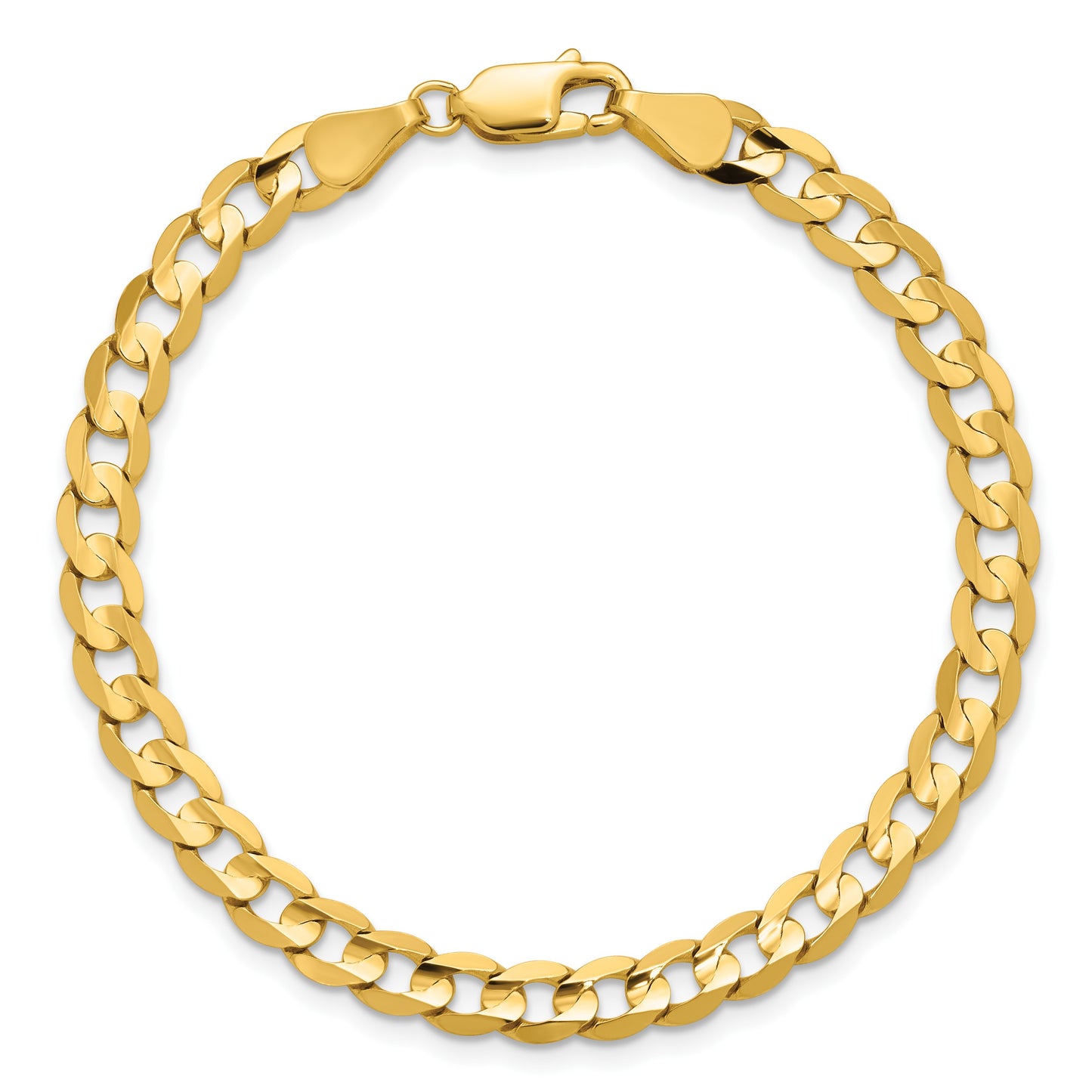 14K 7 inch 5.25mm Open Concave Curb with Lobster Clasp Bracelet