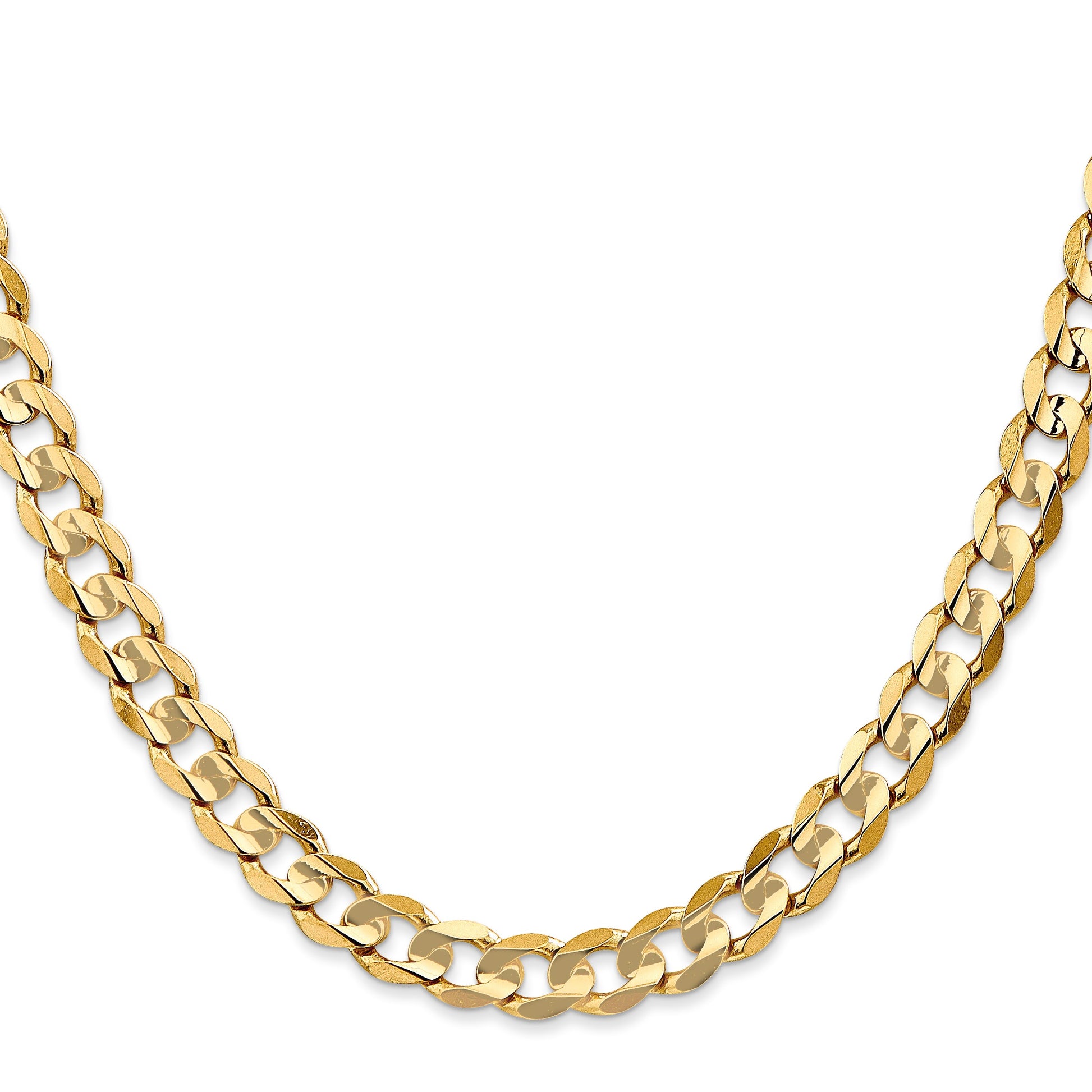 14K 26 inch 6.75mm Open Concave Curb with Lobster Clasp Chain