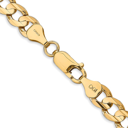 14K 28 inch 6.75mm Open Concave Curb with Lobster Clasp Chain