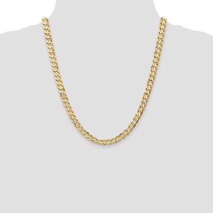 14K 22 inch 6.75mm Open Concave Curb with Lobster Clasp Chain