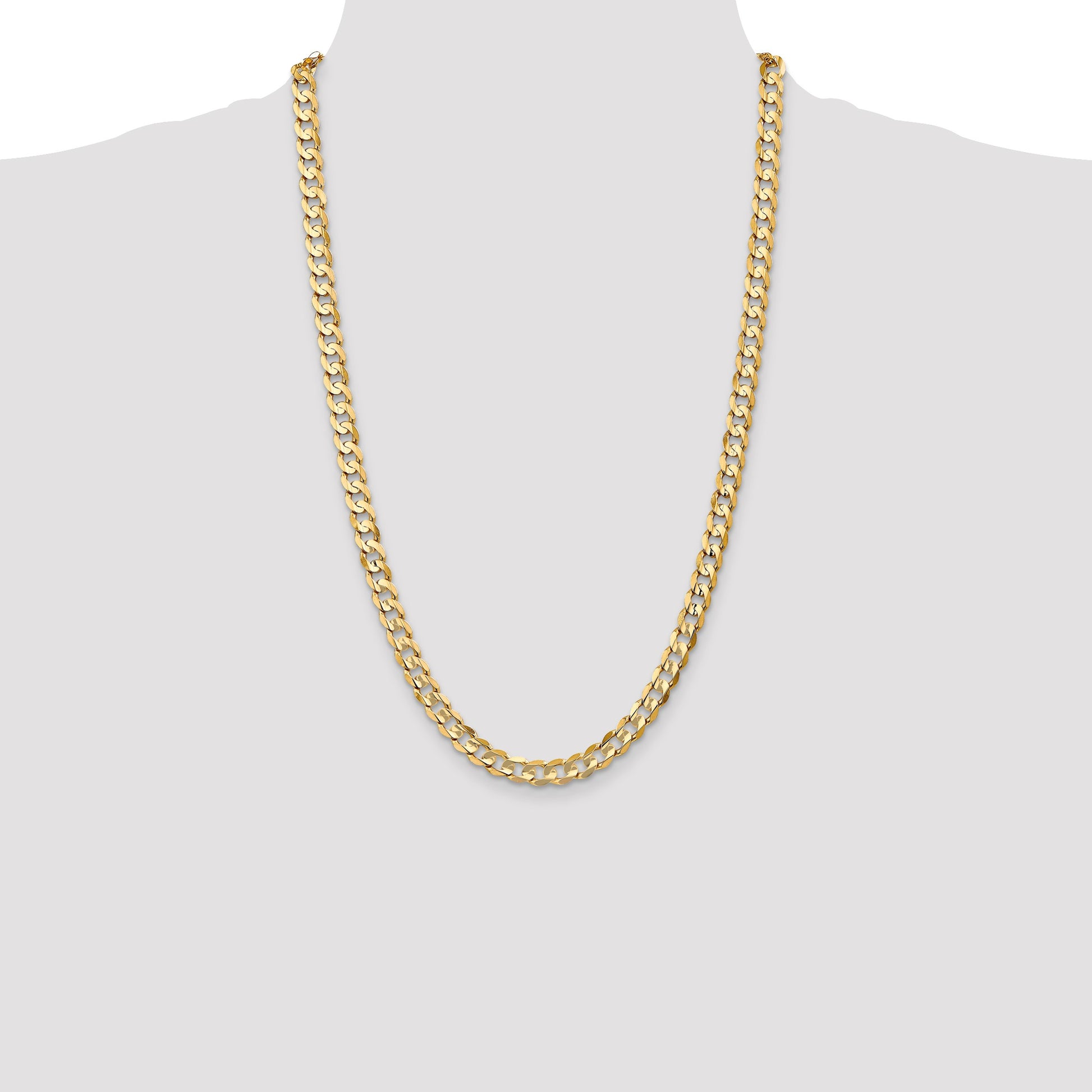 14K 26 inch 6.75mm Open Concave Curb with Lobster Clasp Chain