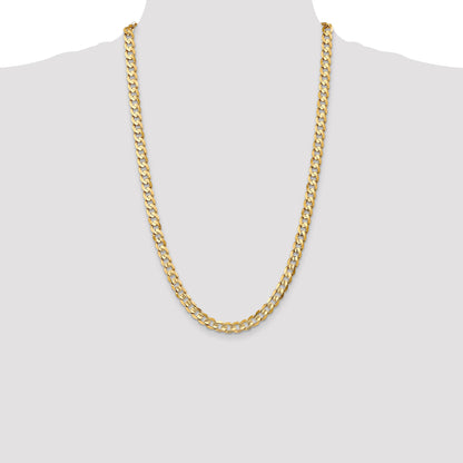 14K 26 inch 6.75mm Open Concave Curb with Lobster Clasp Chain