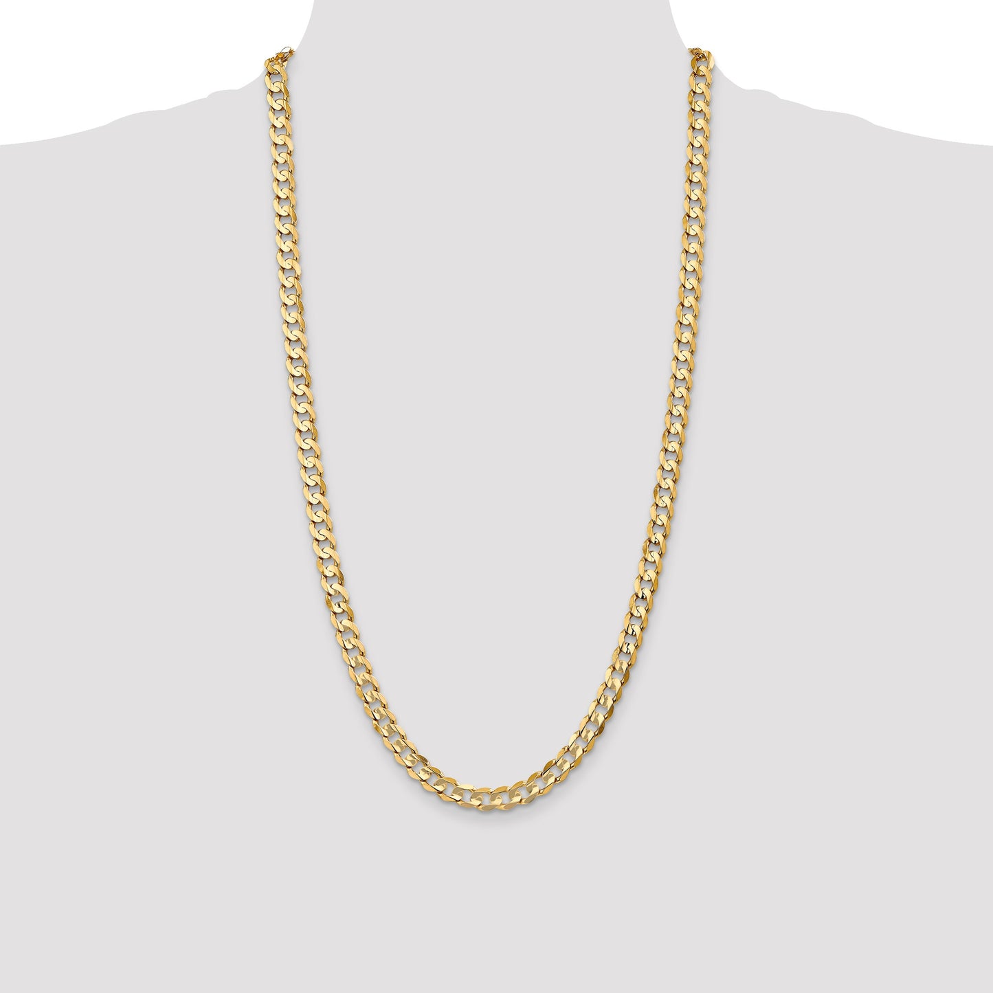 14K 28 inch 6.75mm Open Concave Curb with Lobster Clasp Chain