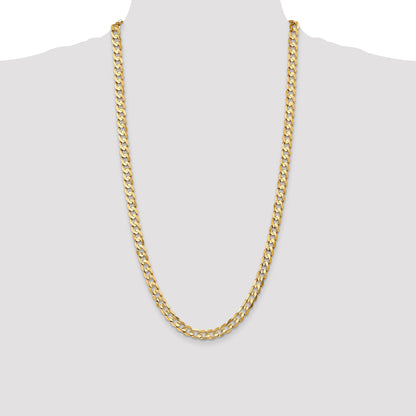 14K 28 inch 6.75mm Open Concave Curb with Lobster Clasp Chain