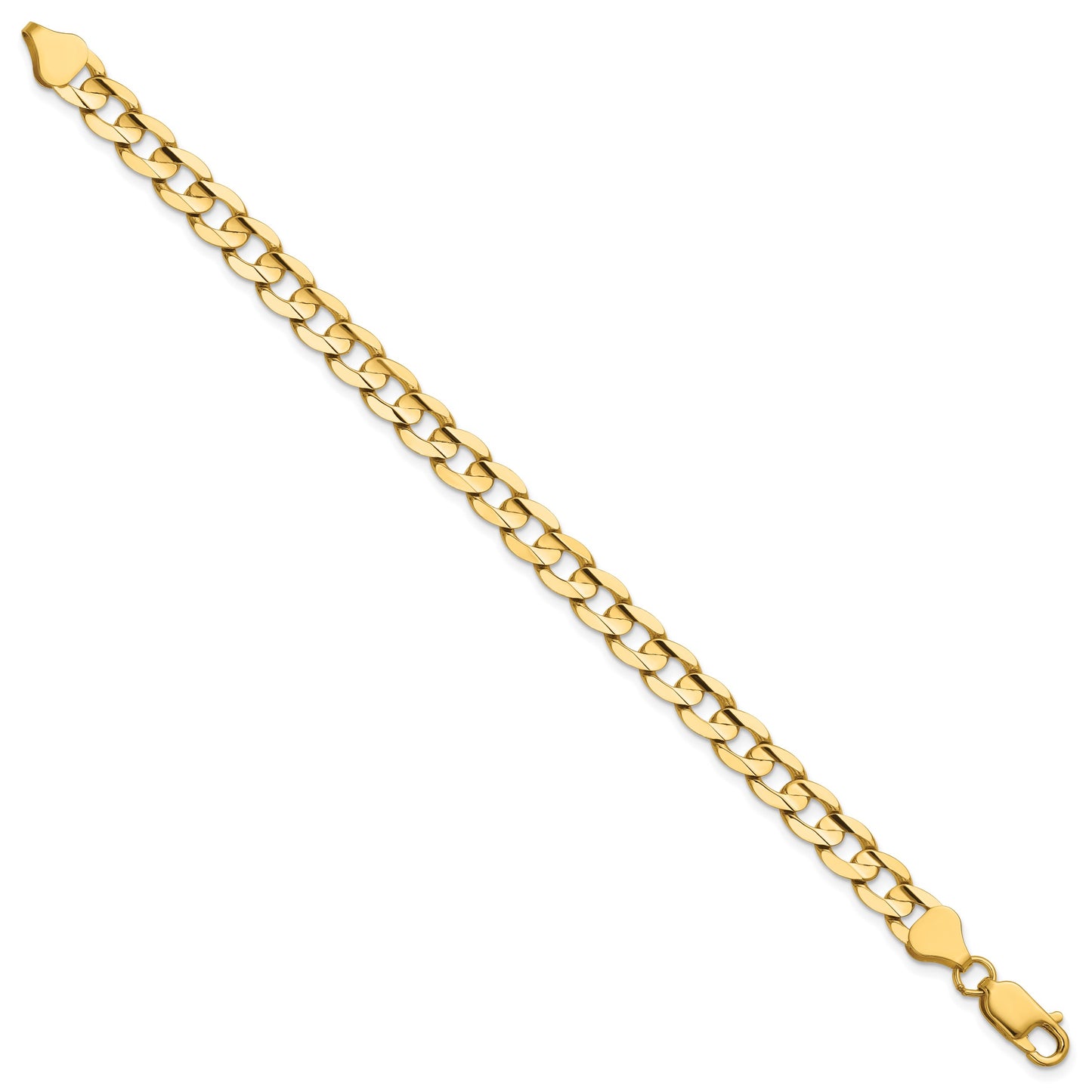 14K 7 inch 6.75mm Open Concave Curb with Lobster Clasp Bracelet